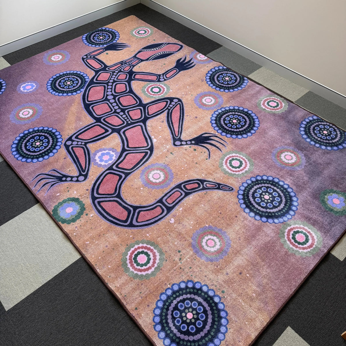 Dirawong the Goanna Rug — alternative view of Aboriginal art goanna Dreamtime classroom rug