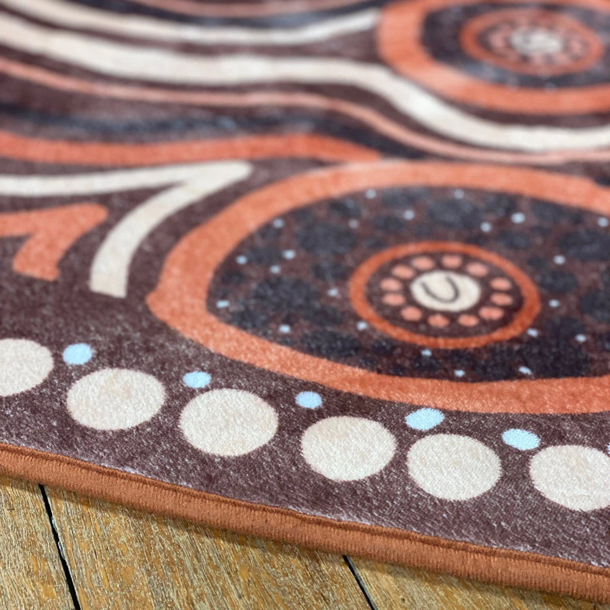 Yarning Circle Indigenous Rug — Indigenous classroom rug in use during group time