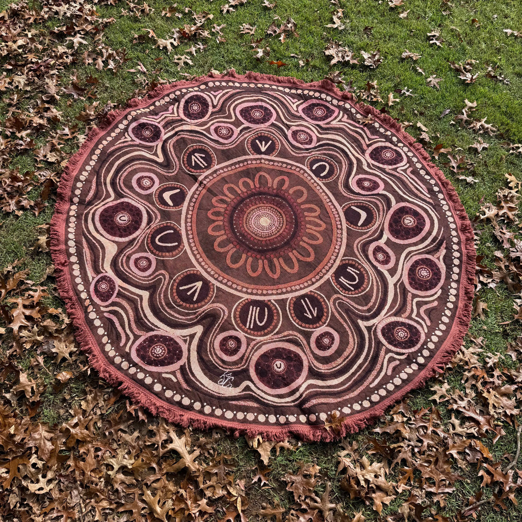 Yarning Circle Cotton Throw — alternative view of Aboriginal art cotton throw