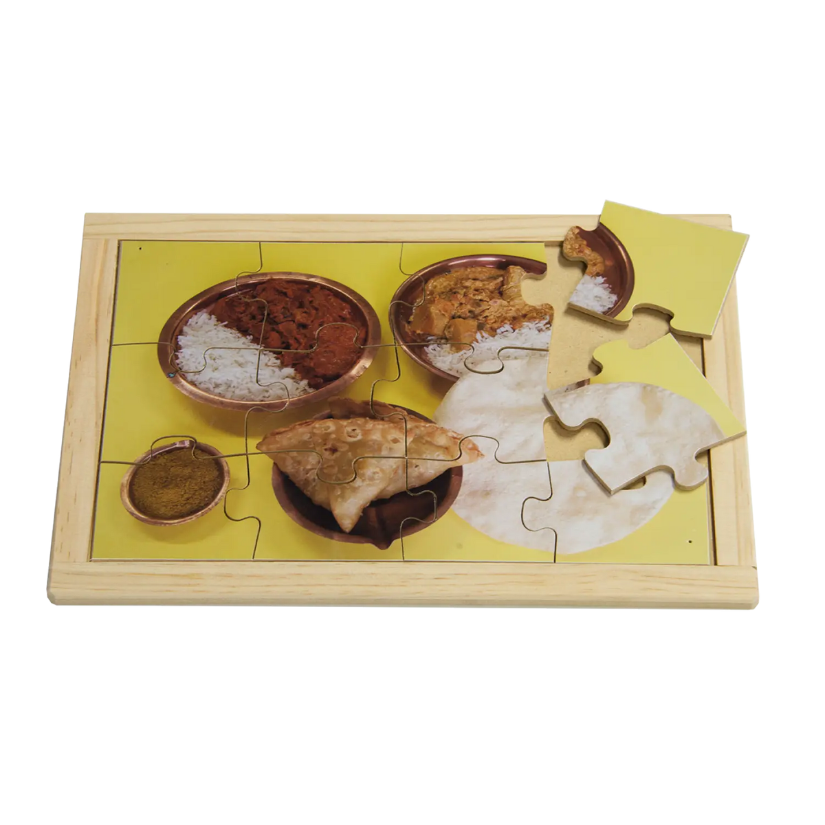 Indian Food Puzzle — hand-painted wooden jigsaw puzzle — Australian-made world cuisine learning resource