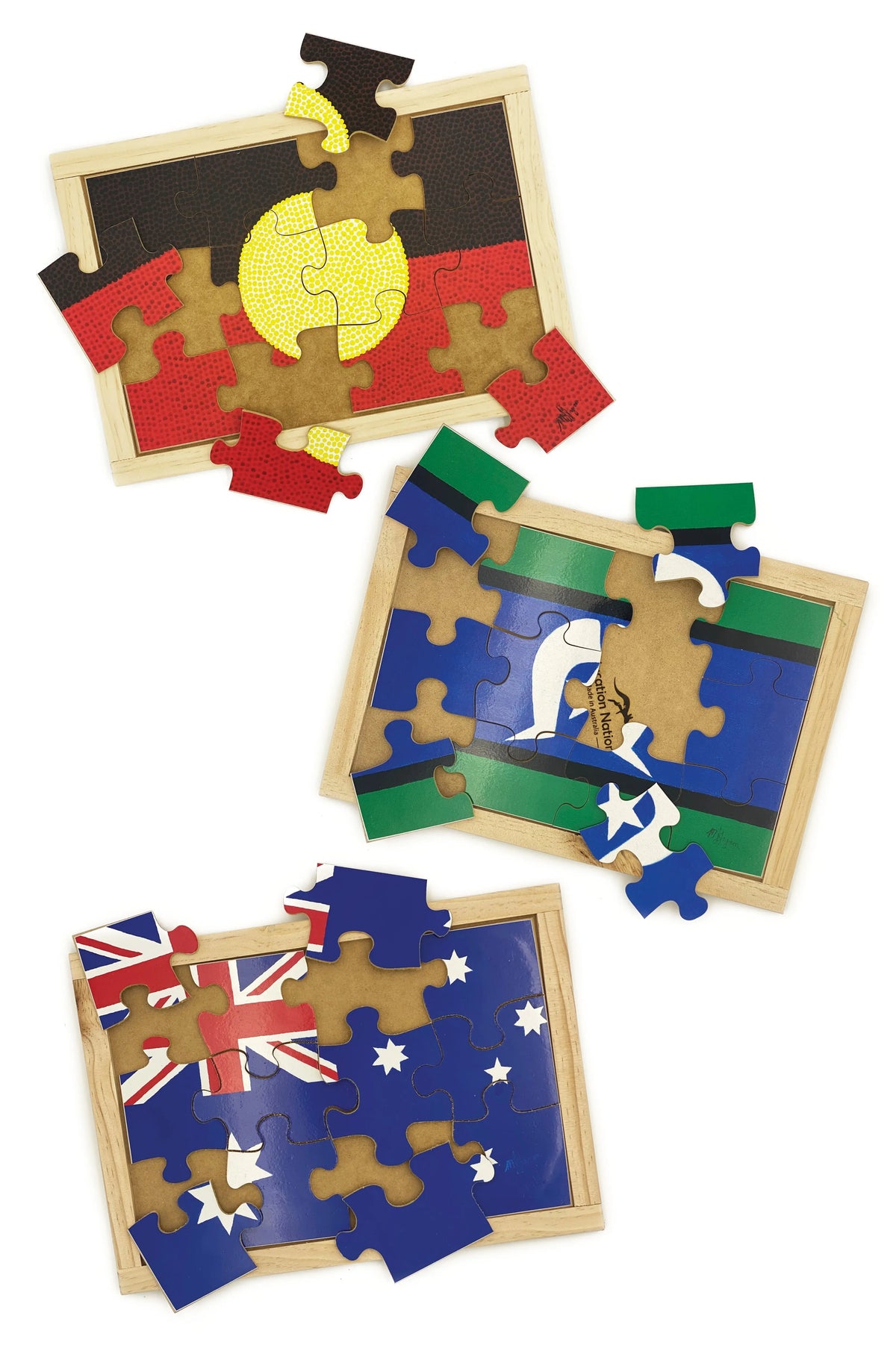 Australian Indigenous Flag Puzzles Set — Australian, Aboriginal, and Torres Strait Islander flag puzzles