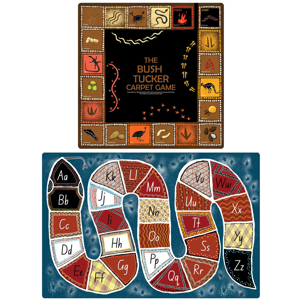 Indigenous Rug set of 2 — Australian-made set of 2 Aboriginal art classroom rugs, full set view
