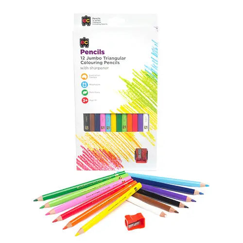 Jumbo Triangular Washable Pencils and Sharpener — chunky washable pencils, early years