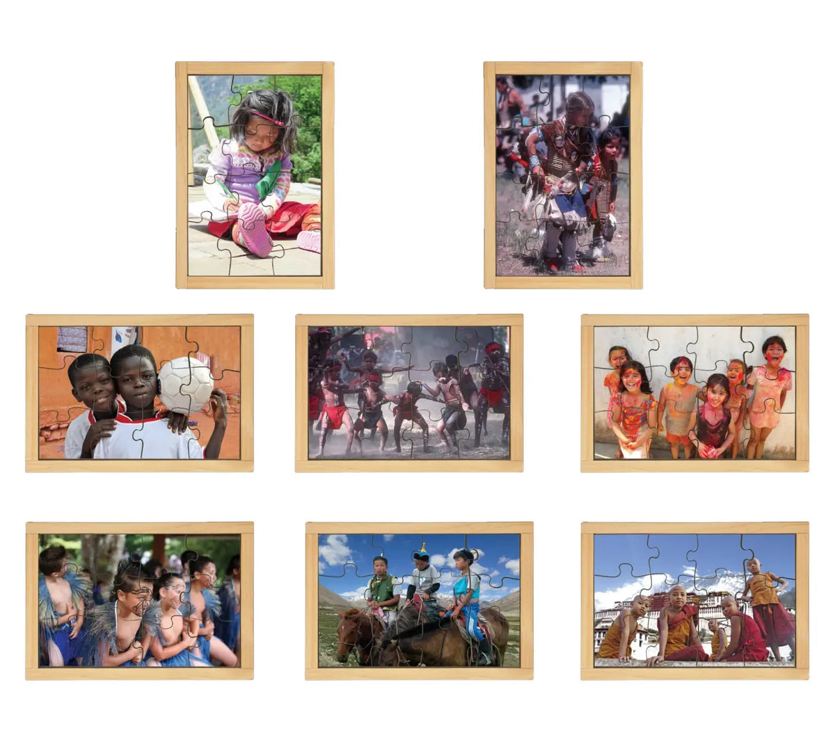 Kids of the World Puzzle Set with FREE Posters 8 Puzzles — 8 multicultural wooden puzzles for early learning