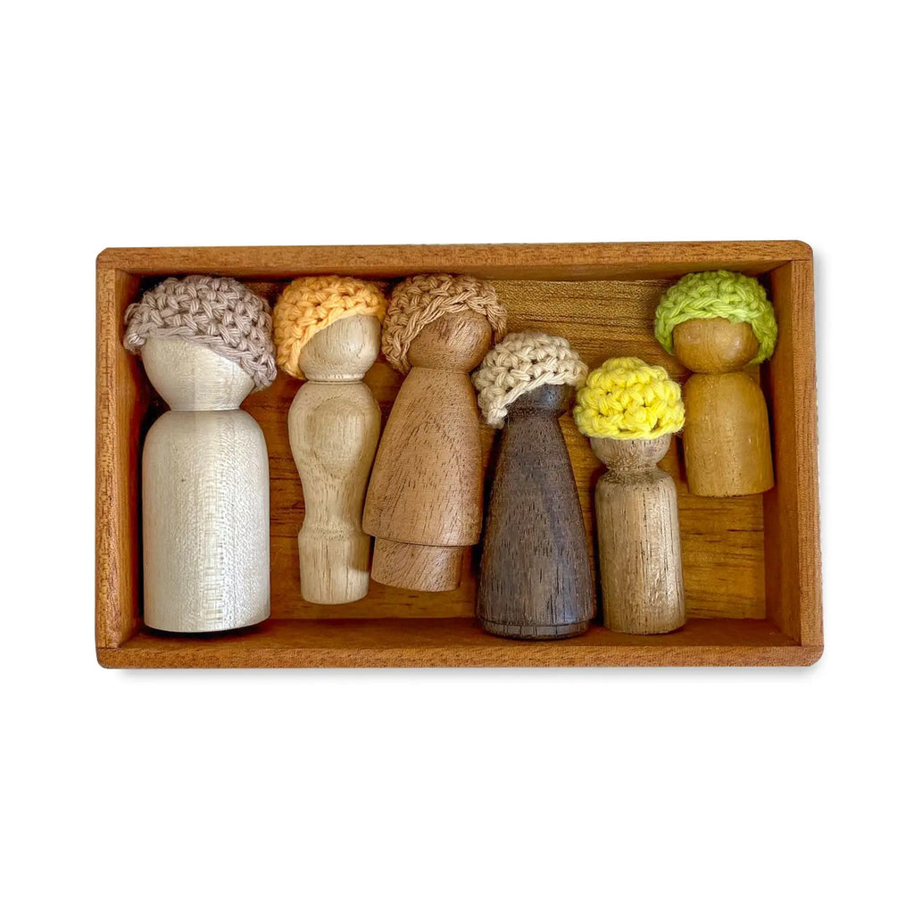 Kinsman Peg Doll Set — hand-painted Indigenous wooden peg doll family set for early childhood play