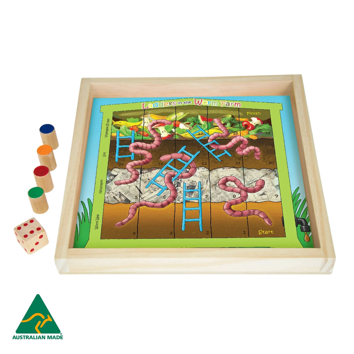 Ladders in the Worm Farm Game — Australian-made sustainability-themed board game for early childhood