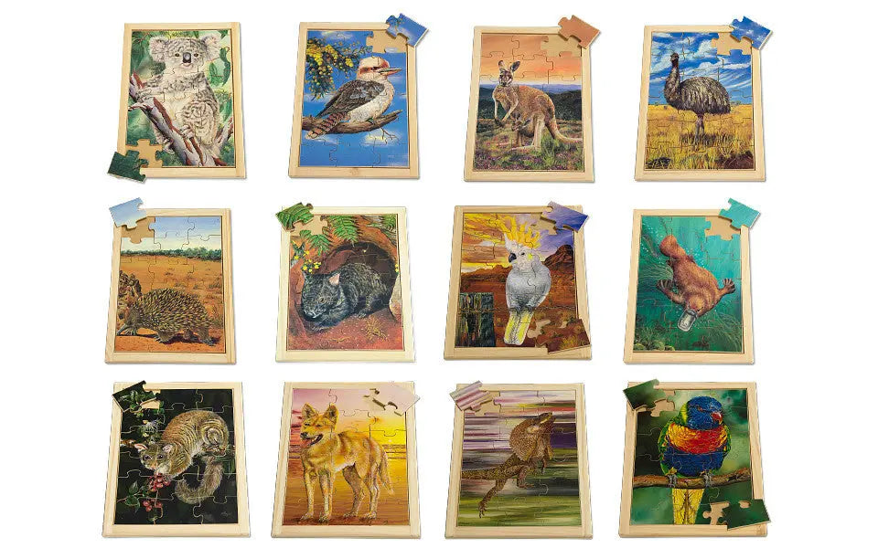 Large Australian Animals Puzzle Set with FREE Posters — Australian-made wooden Aussie animal puzzles set