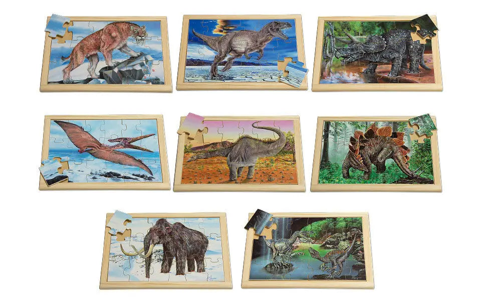Large Prehistoric Puzzle Set with FREE Posters 8 Puzzles — Australian-made wooden dinosaur puzzles for classrooms