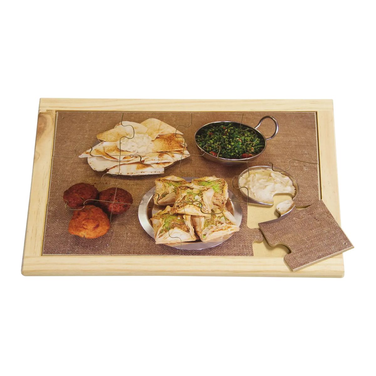 Lebanese Food Puzzle — hand-painted wooden jigsaw puzzle — Australian-made world cuisine learning resource