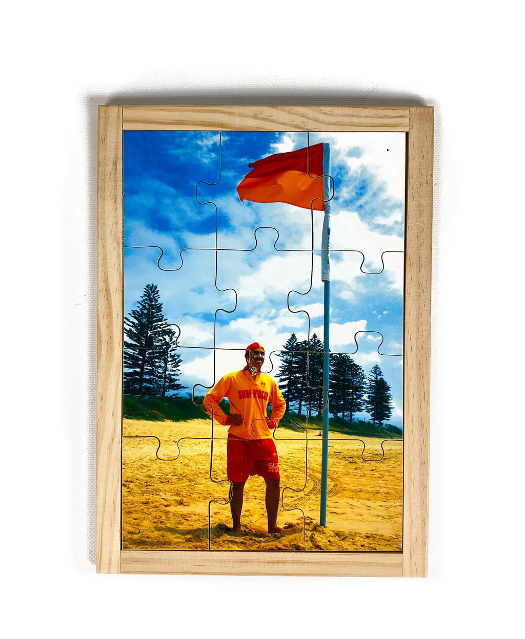 Life Saver and Flag Puzzle — hand-painted wooden jigsaw puzzle — Australian-made early learning resource, ages 3+