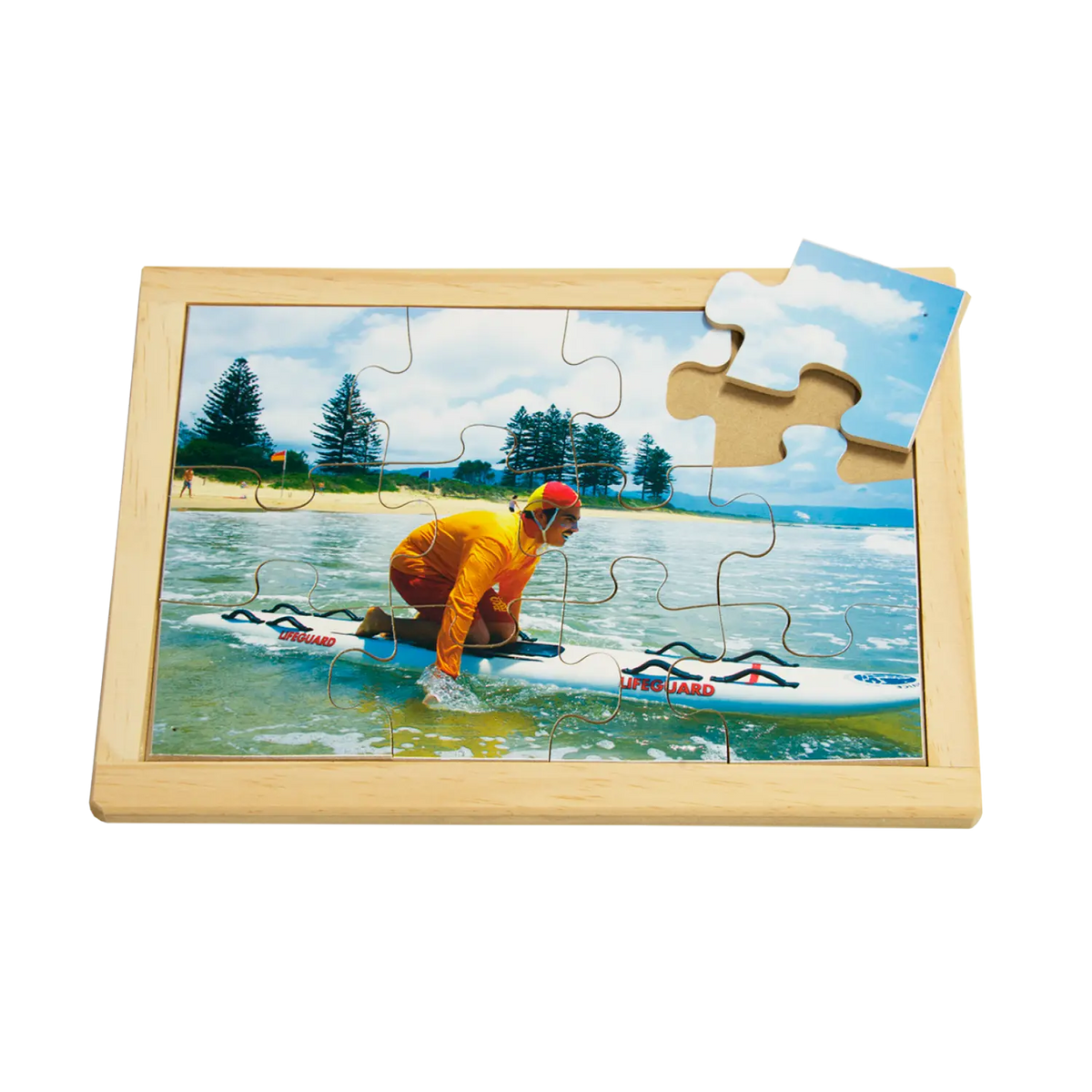 Life Saver on Surf Ski Puzzle — hand-painted wooden jigsaw puzzle — Australian-made surf life saver resource