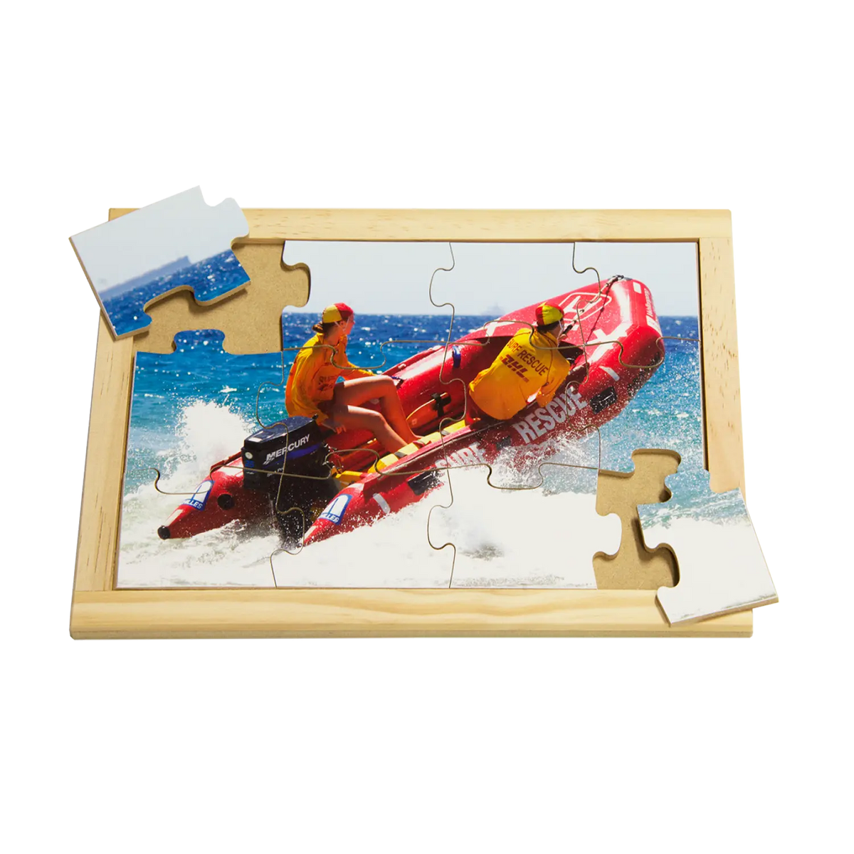Life Savers in Rubber Duckie Puzzle — hand-painted wooden jigsaw puzzle — Australian-made surf life saver resource