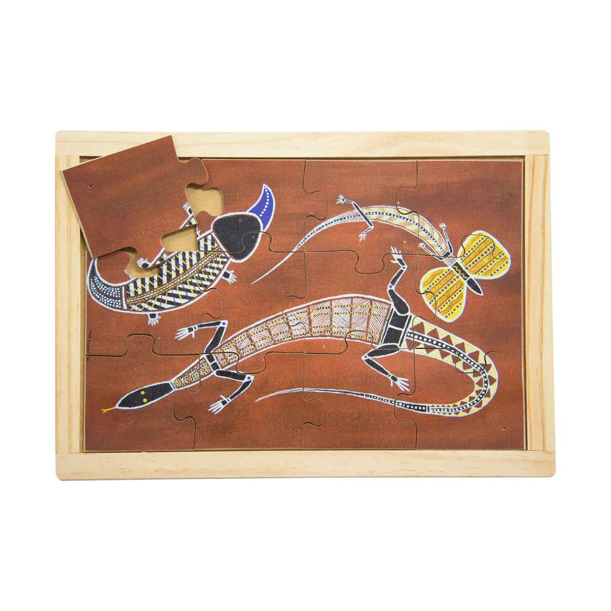 Lizards of the Outback hand-painted wooden jigsaw puzzle — Australian made early childhood classroom resource, supports EYLF fine motor skills and curiosity. Ages 3+
