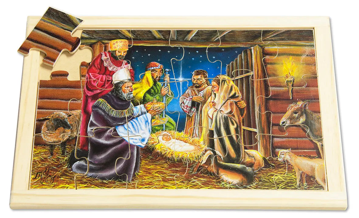 Nativity Scene Large Puzzle — hand-painted wooden jigsaw puzzle — Australian-made early learning resource, ages 3+