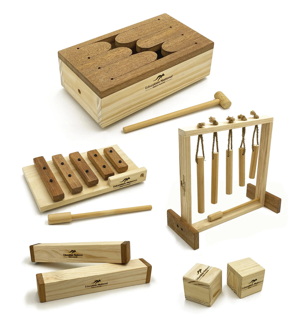 Natural Earth Music Set of 7 Instruments — Australian-made natural wood instruments set for early childhood music
