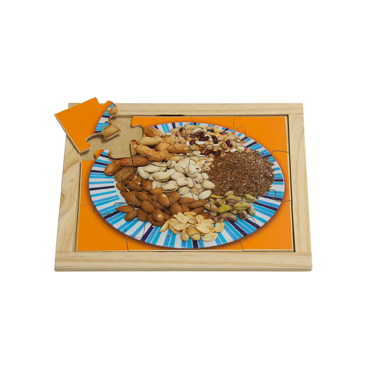 Nuts and Seeds Small Puzzle — hand-painted wooden jigsaw puzzle — Australian-made healthy food learning resource