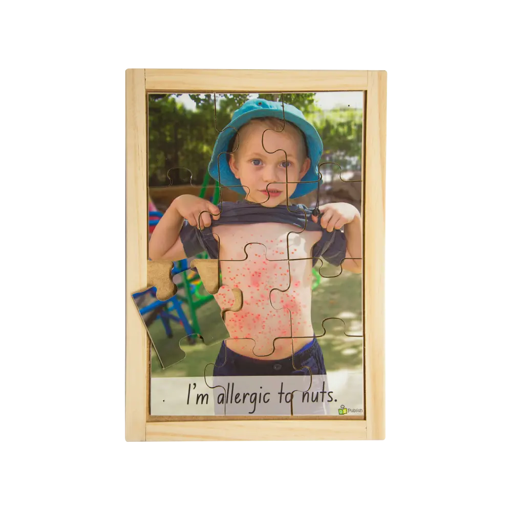 Nut Allergy Puzzle — hand-painted wooden jigsaw puzzle — Australian-made allergy awareness early learning resource
