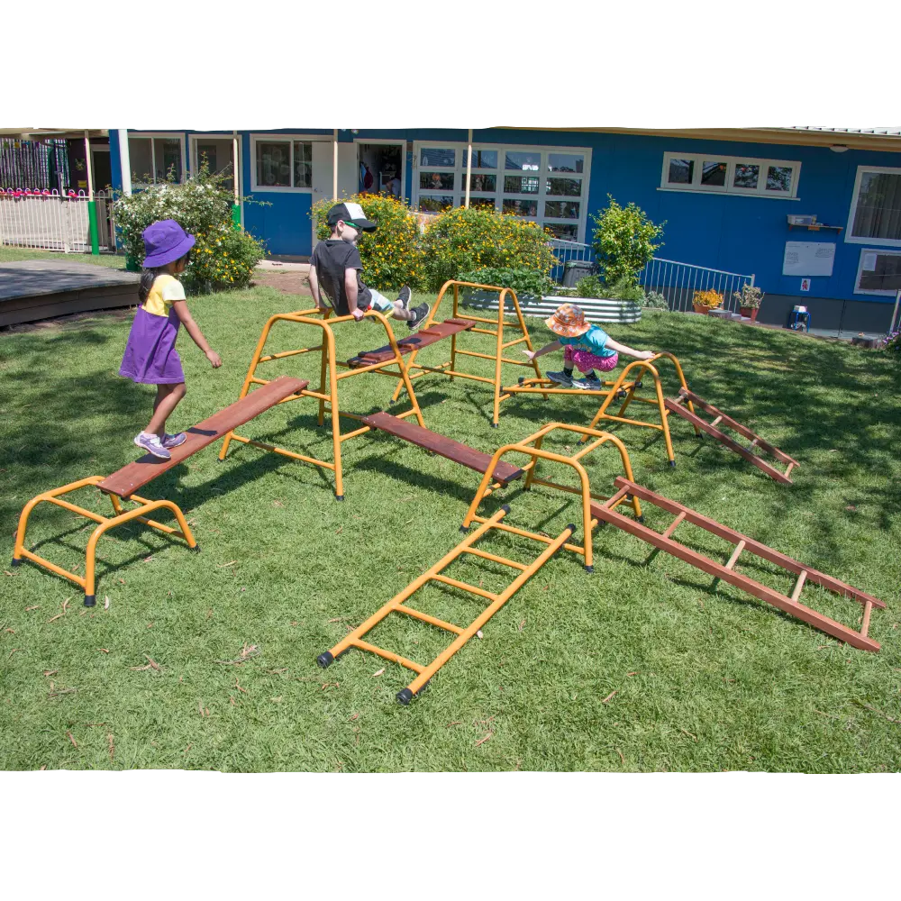 Outback Playset — Australian-made wooden outback-themed outdoor climbing playset for early learning centres