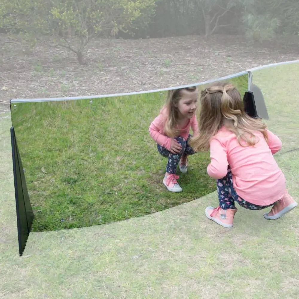 Outdoor Curved Mirror Room Divider — Australian-made wooden outdoor curved mirror room divider for early childhood spaces