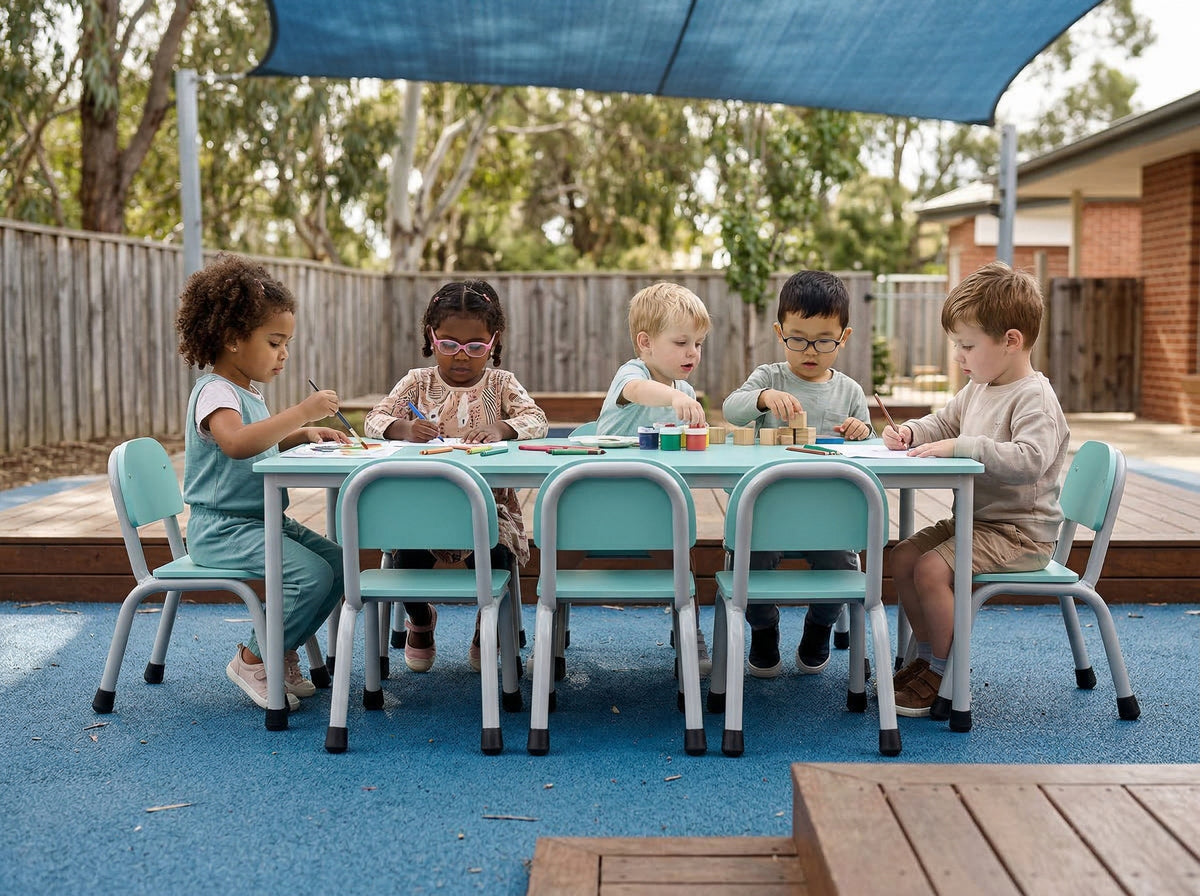 Outdoor Table in Aqua, side view