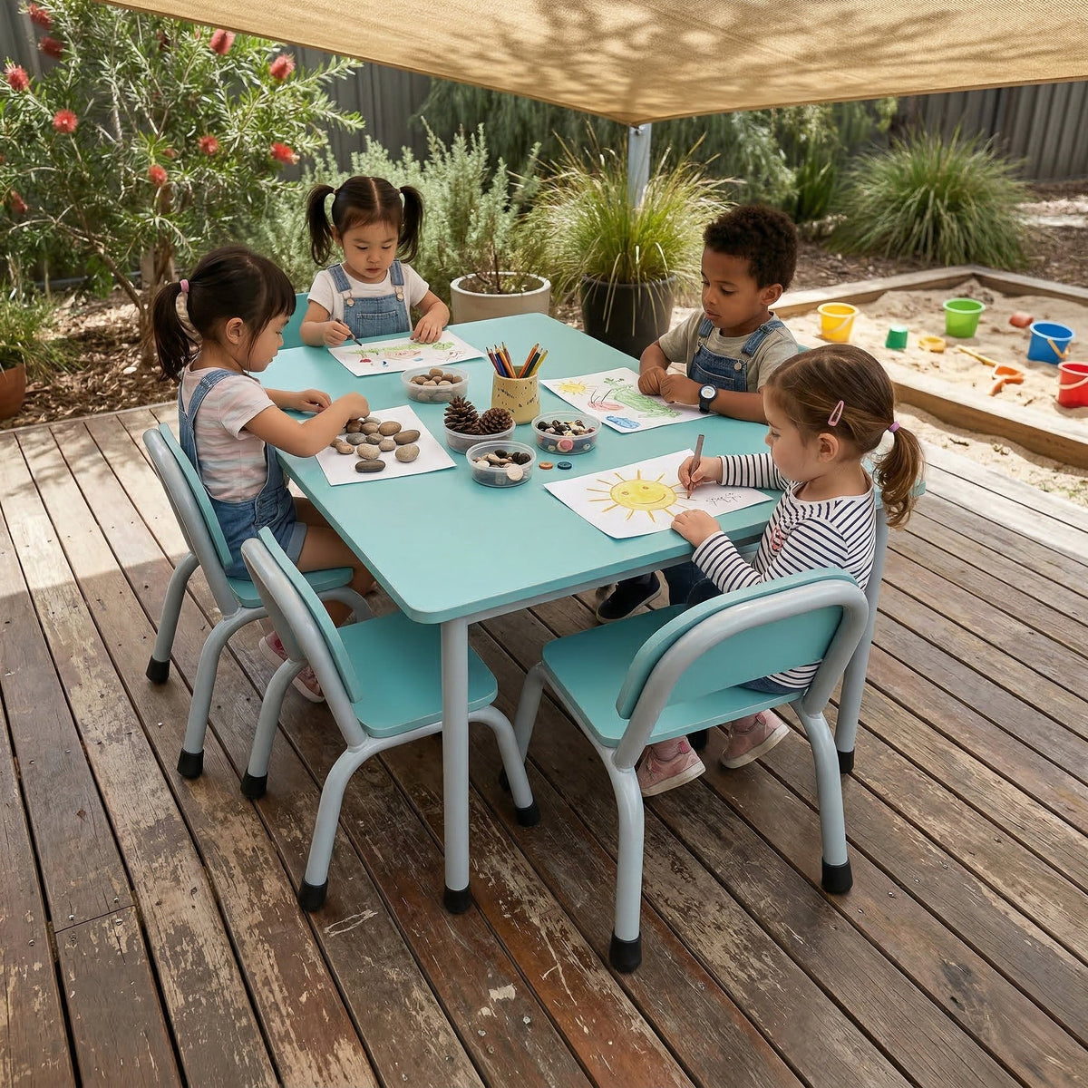 Outdoor Table and Chairs set in Aqua