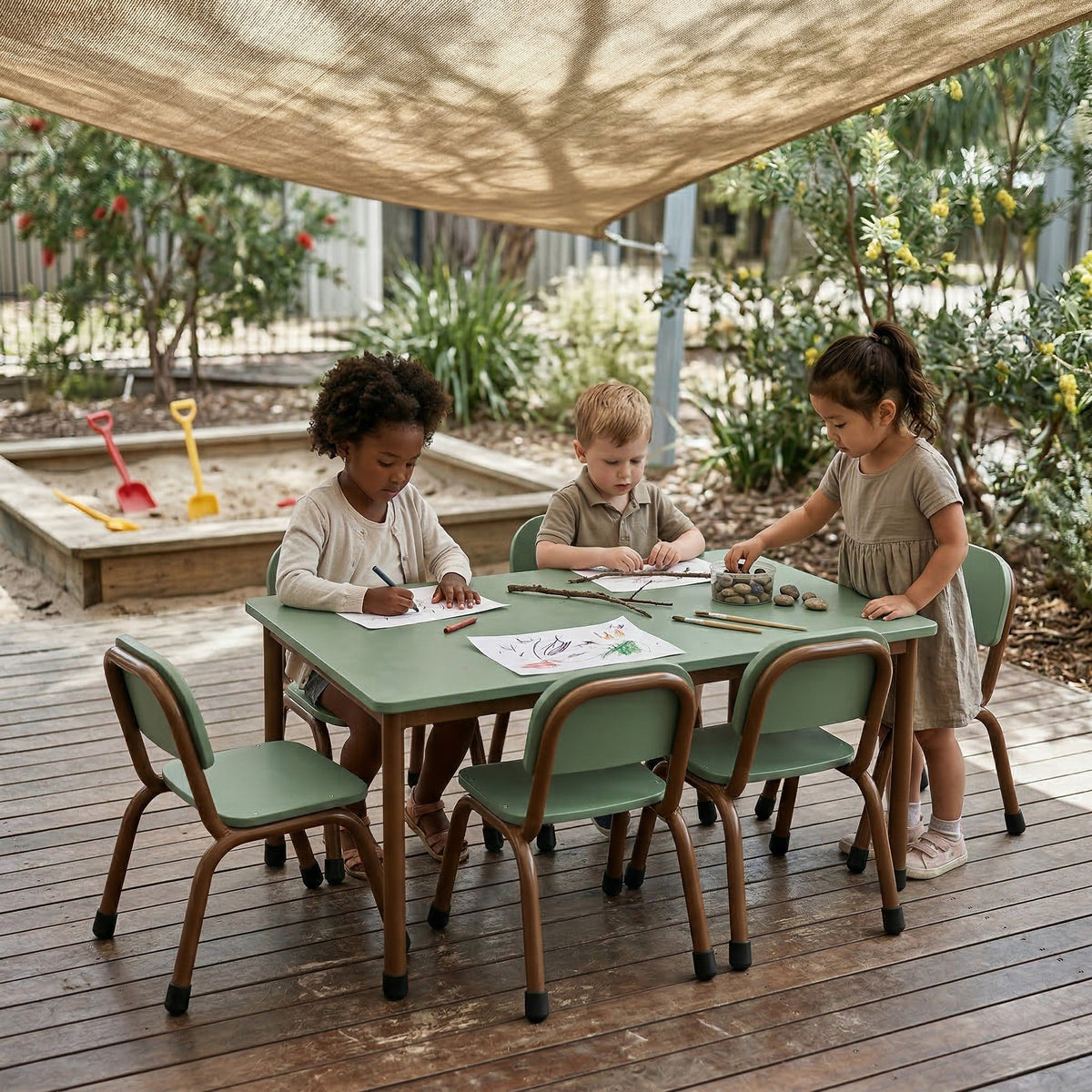 Outdoor Table in Eucalyptus with children drawing