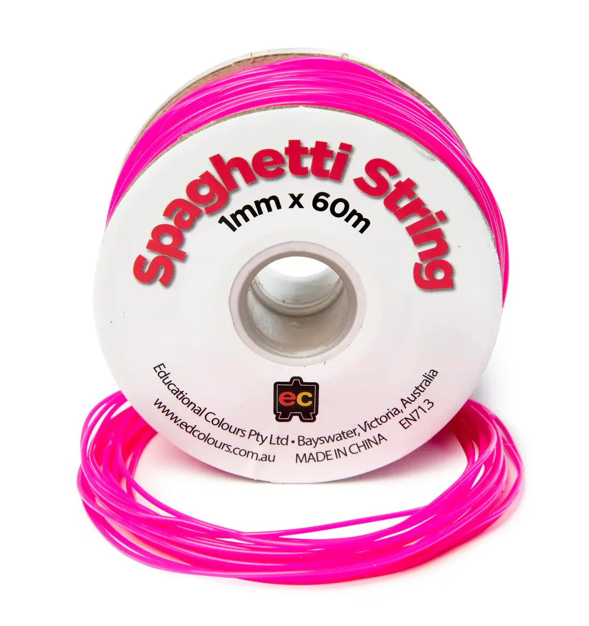 Spaghetti String Craft Roll 60m x 1mm — Fluoro Pink spaghetti string craft roll for early childhood art