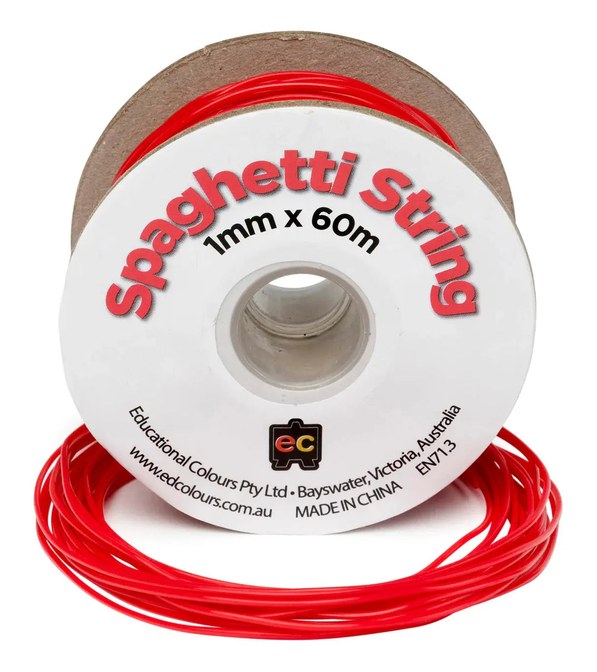 Spaghetti String Craft Roll 60m x 1mm — Red spaghetti string craft roll for early childhood art