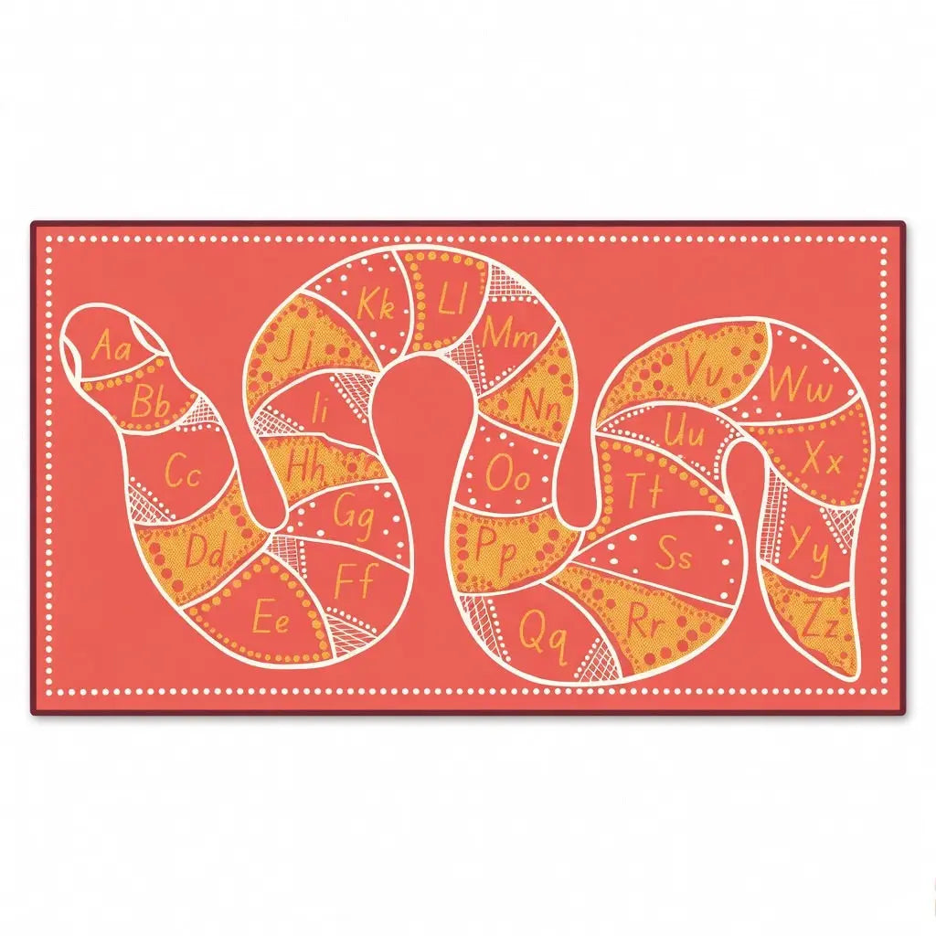 Rainbow Serpent Alphabet Outdoor Mat full design view — Aboriginal art alphabet mat combining cultural learning and literacy for outdoor classrooms