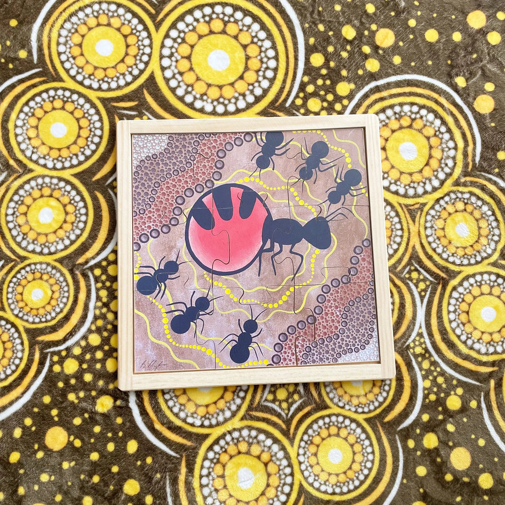 Aboriginal Art Honey Ant Puzzle — hand-painted wooden Indigenous bush tucker puzzle, EYLF-aligned, ages 3+