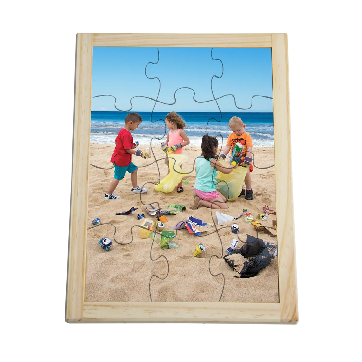 Picking Up Rubbish Puzzle — hand-painted wooden jigsaw puzzle — Australian-made sustainability learning resource