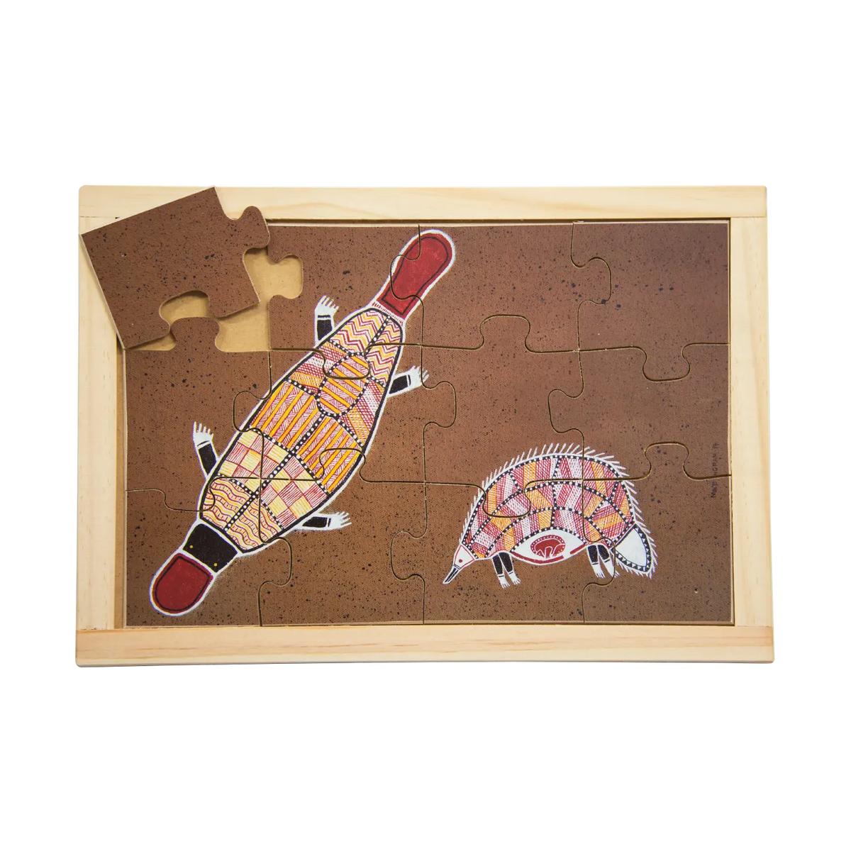 Platypus and Echidna hand-painted wooden jigsaw puzzle — Australian-made early learning resource, ages 3+