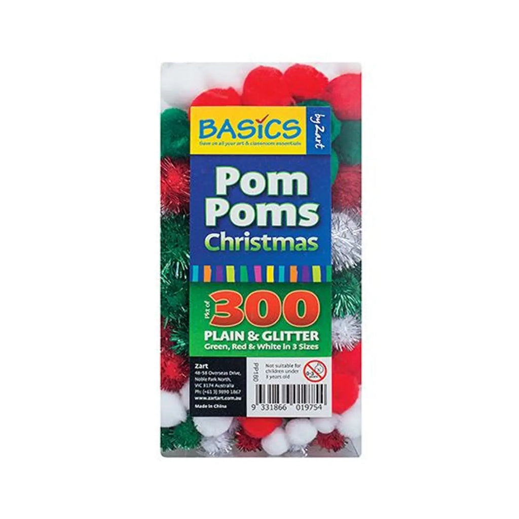Pom Poms Christmas Asst 300's — assorted Christmas-coloured pom poms 300-pack for early childhood craft