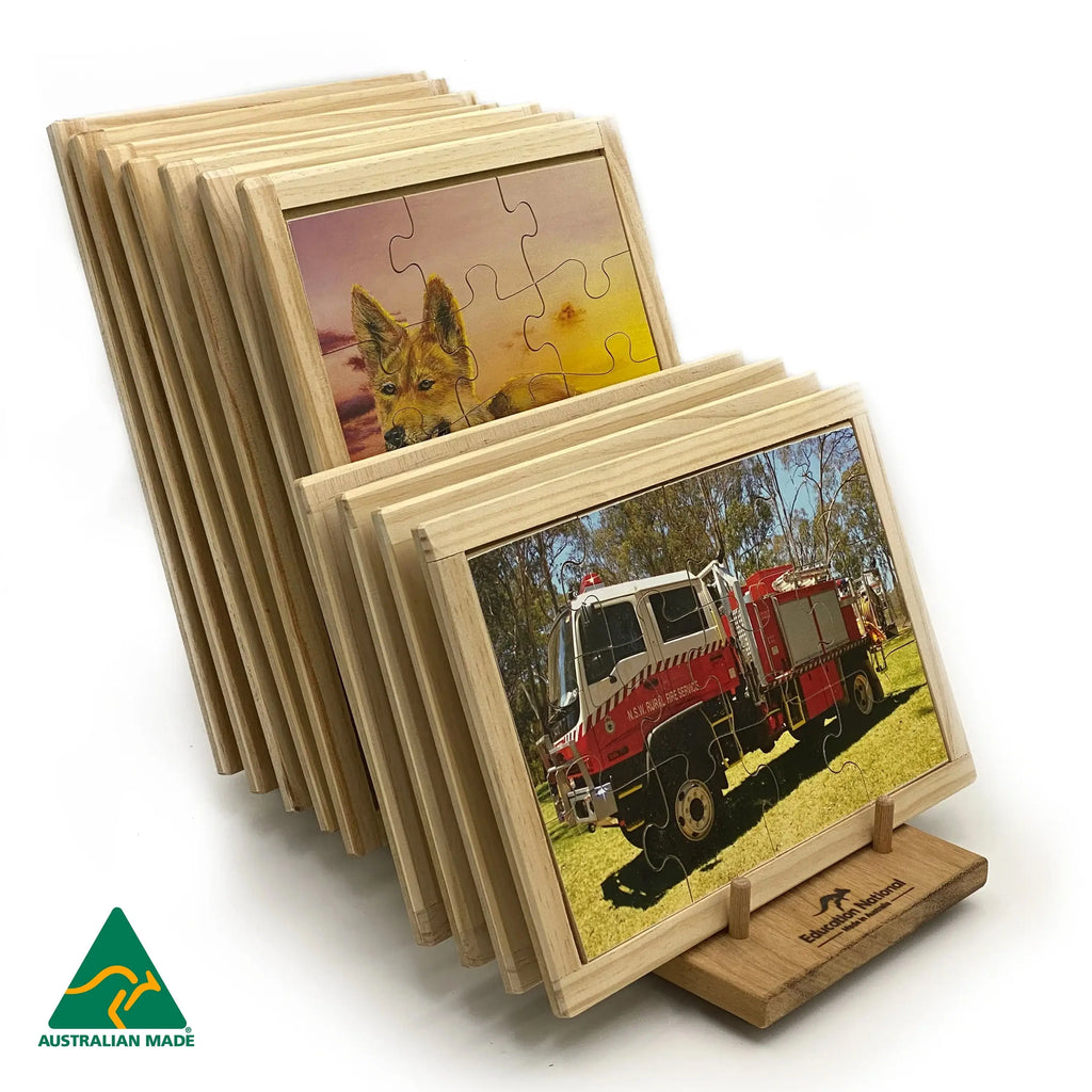 Puzzle storage board — Australian-made wooden puzzle storage board for early childhood classrooms