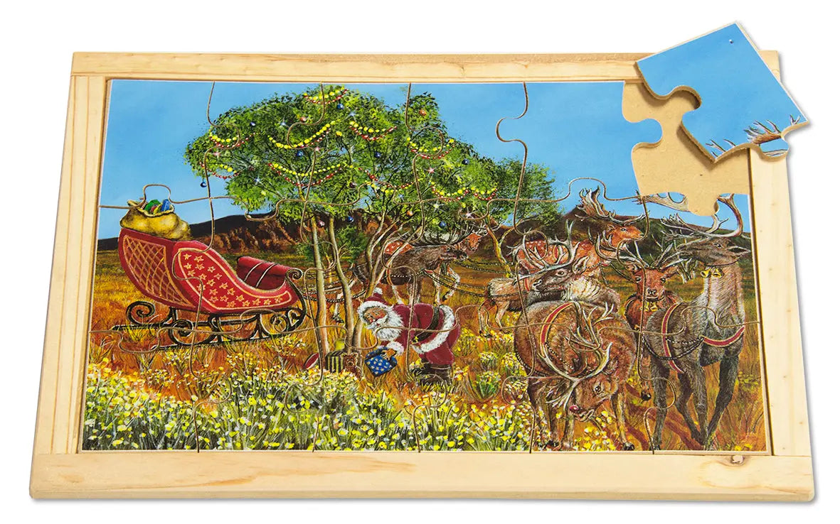 Reindeer in the Outback Large Puzzle — hand-painted wooden jigsaw puzzle — Australian-made early learning resource, ages 3+