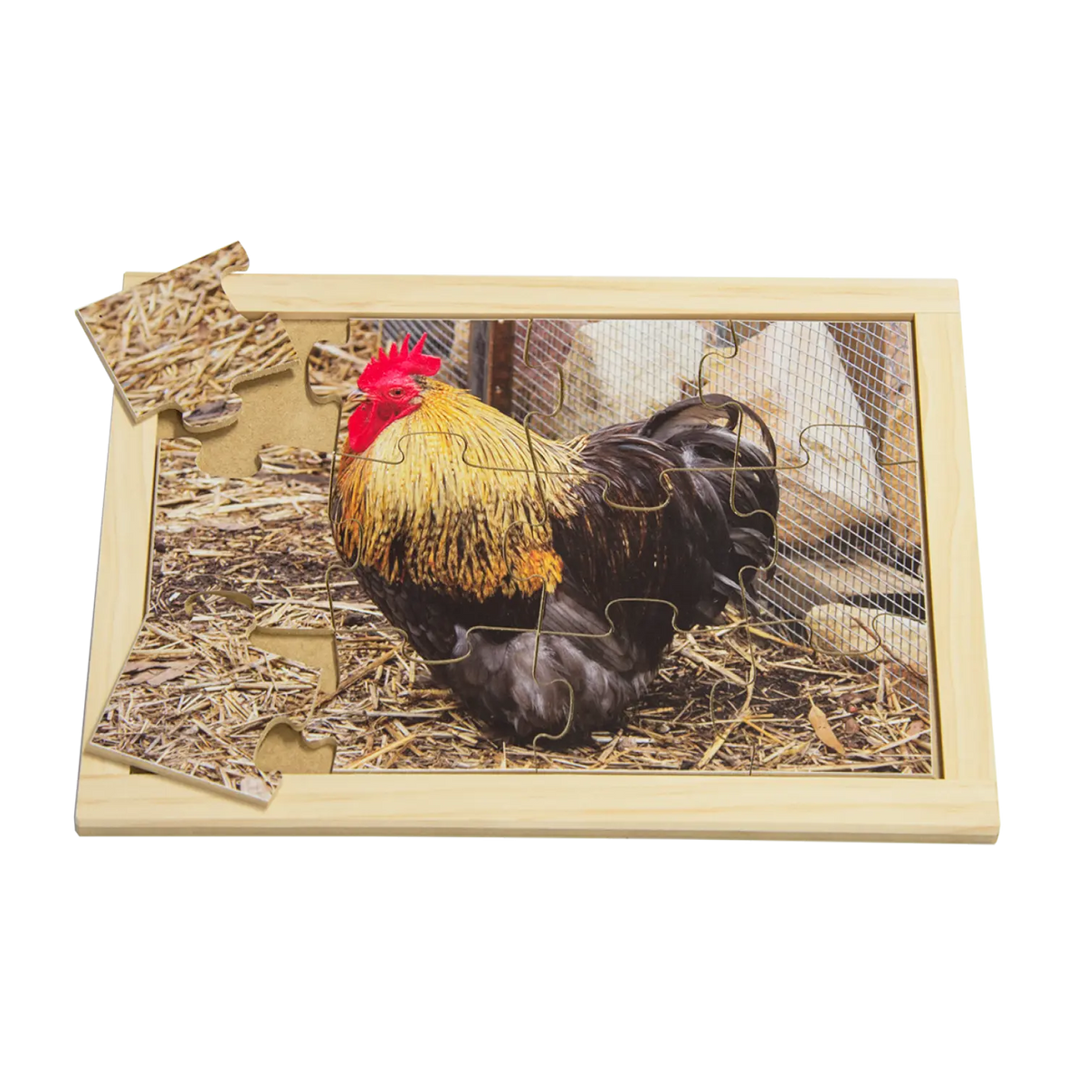 Rooster Farm Puzzle — hand-painted wooden jigsaw puzzle — Australian-made farm animals early learning resource