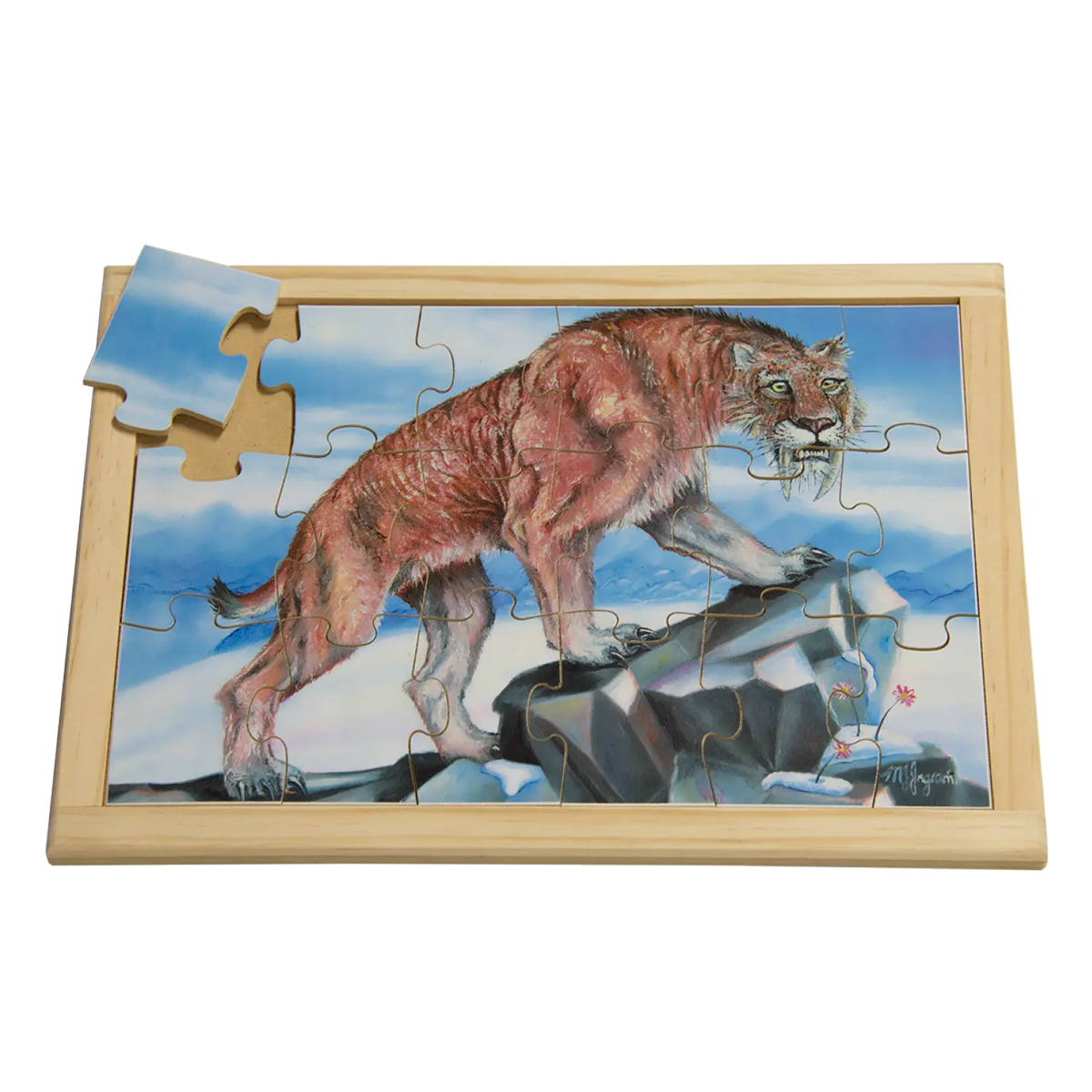 Sabretooth Tiger Puzzle — hand-painted wooden jigsaw puzzle — Australian-made early learning resource, ages 3+