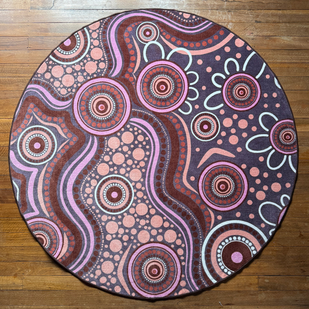 Aboriginal Art Sand Dreaming Rug Round