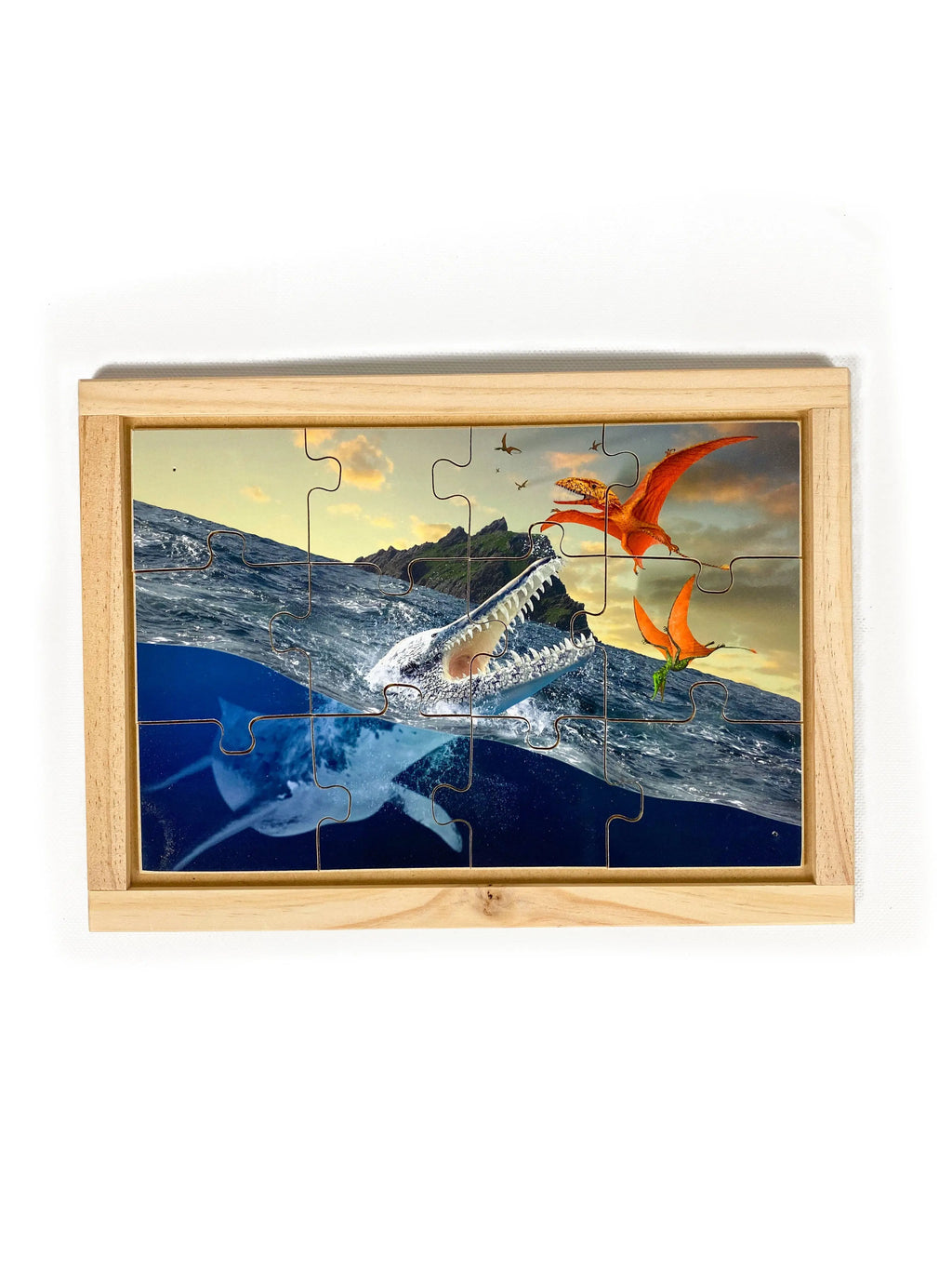Sea and Flying Reptiles Puzzle — hand-painted wooden jigsaw puzzle — Australian-made early learning resource, ages 3+