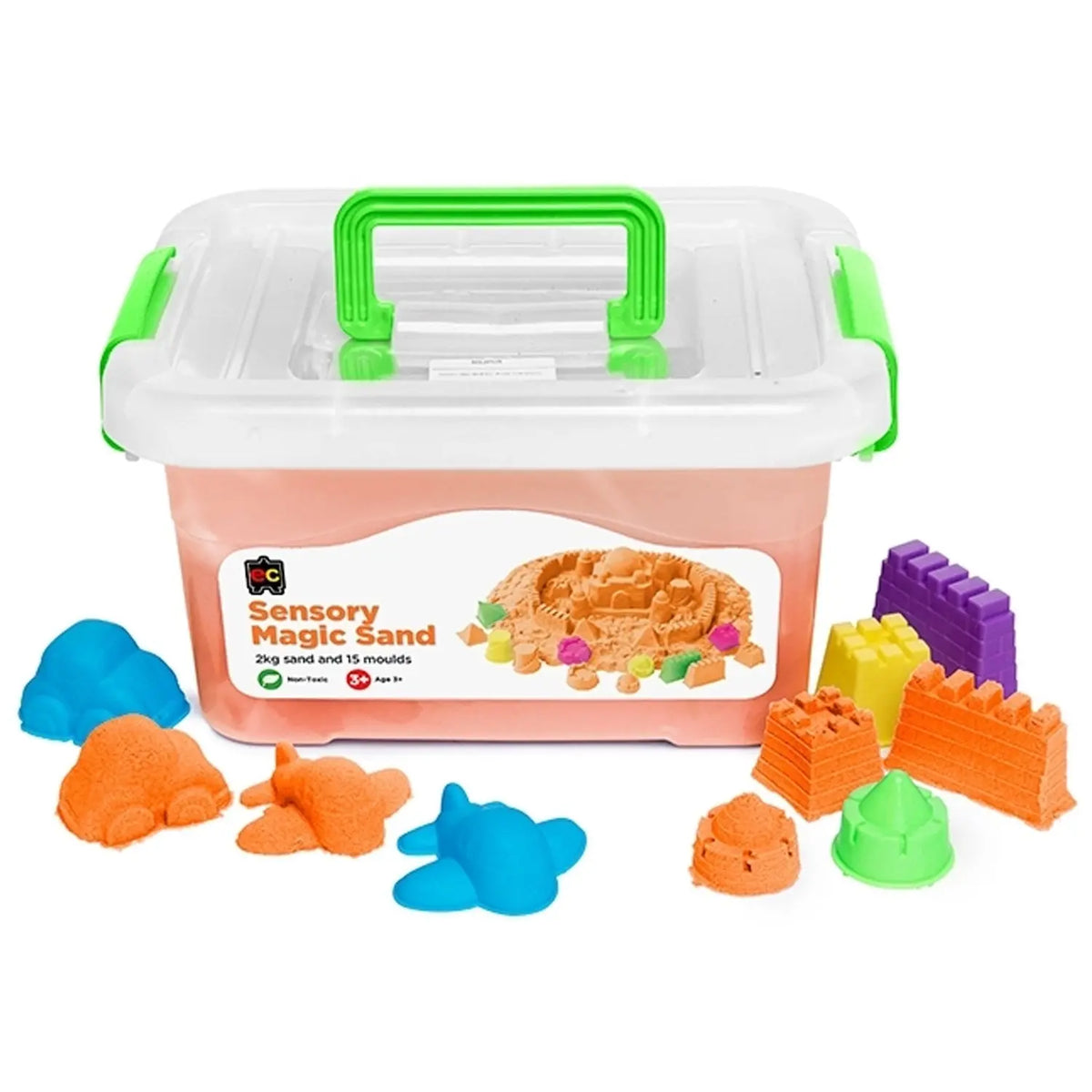Sensory Magic Sand with Moulds 2kg Tub — Orange variant with moulds for early childhood sensory play