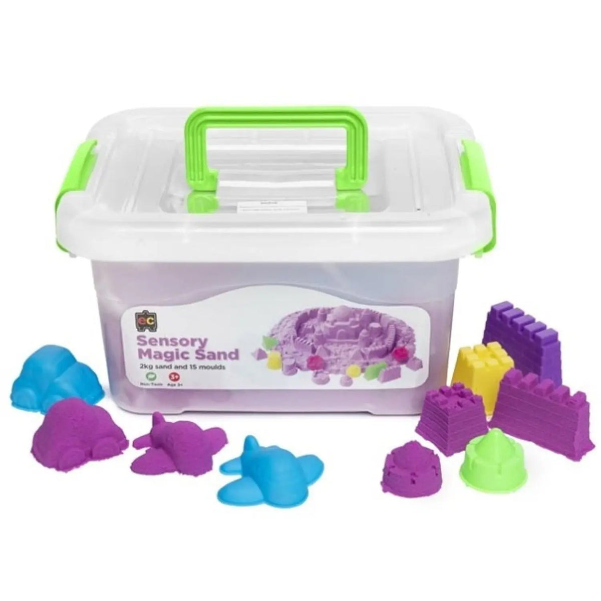 Sensory Magic Sand with Moulds 2kg Tub — Purple variant with moulds for early childhood sensory play