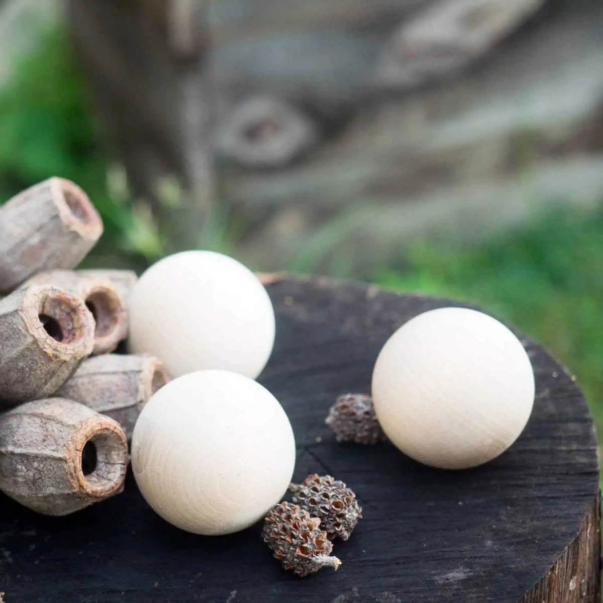 Set of 3 Wooden Balls — natural wooden ball set of 3 for early childhood active play and STEM