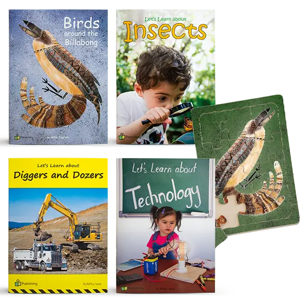 Set of 4 Big Books with FREE wooden JUMBO Kookaburra Puzzle — Australian-made early childhood educational set