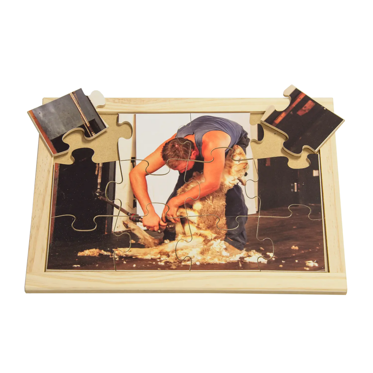 Shearing Sheep Farm Puzzle — hand-painted wooden jigsaw puzzle — Australian-made farm animals learning resource