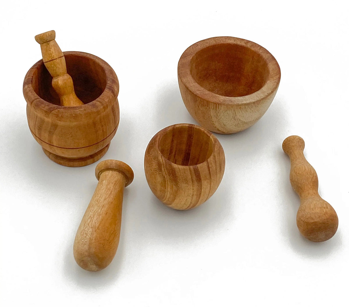Small Hands Trio Mortar & Pestle Set — small wooden mortar and pestle set for early childhood sensory play