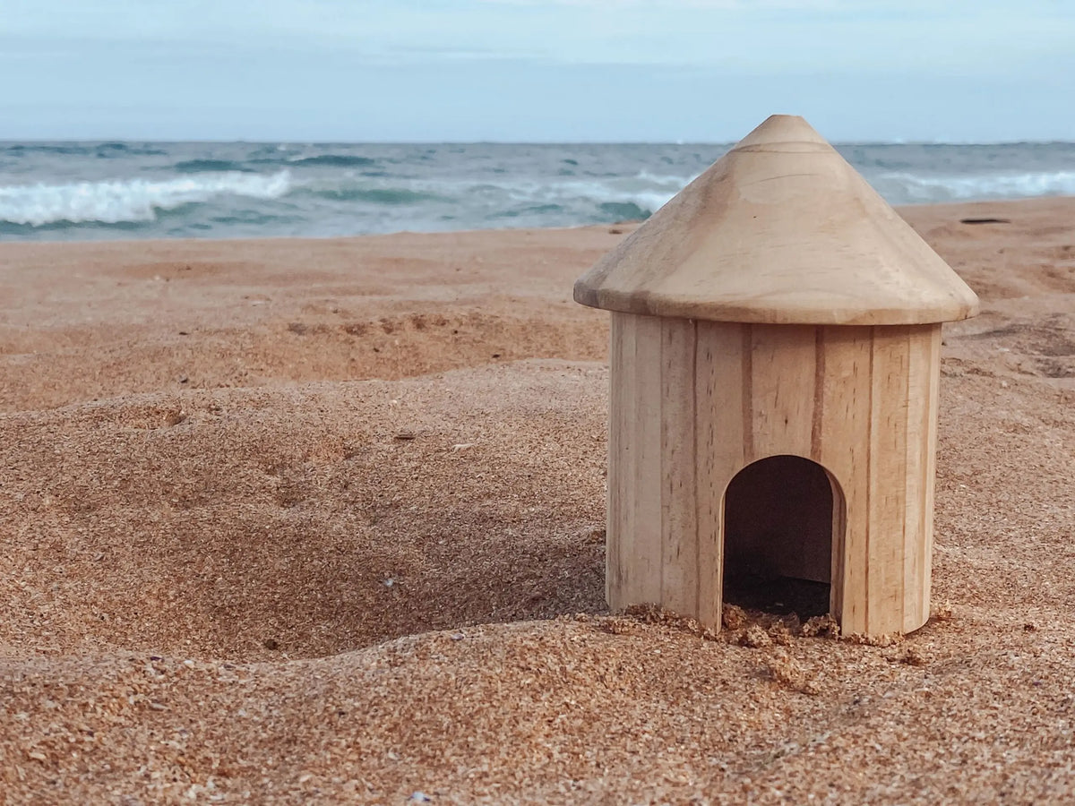 Small World Wooden Hut — additional view of hut in play scene