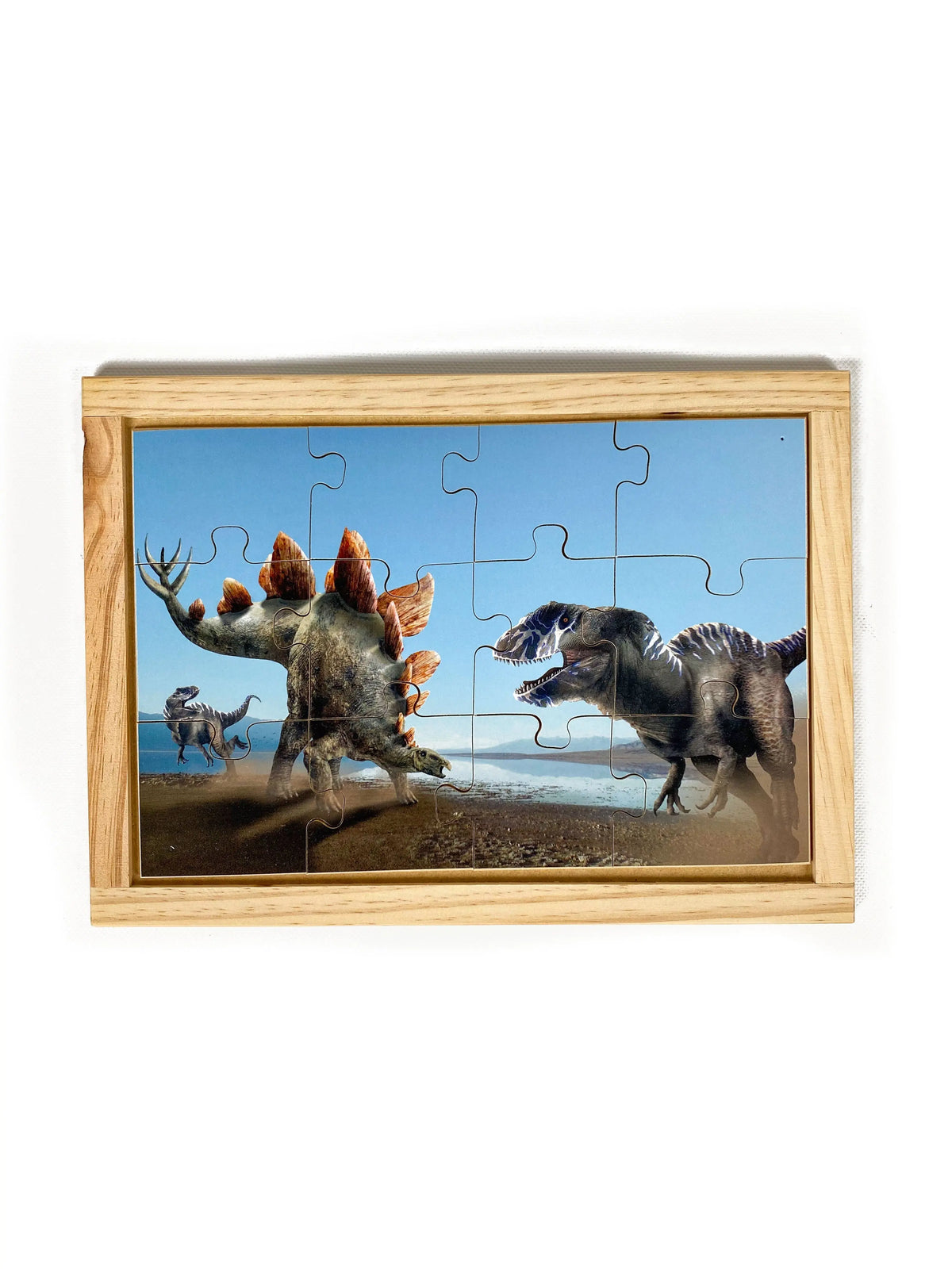 Stegosaurus and Allosaurus Puzzle — hand-painted wooden jigsaw puzzle — Australian-made early learning resource, ages 3+