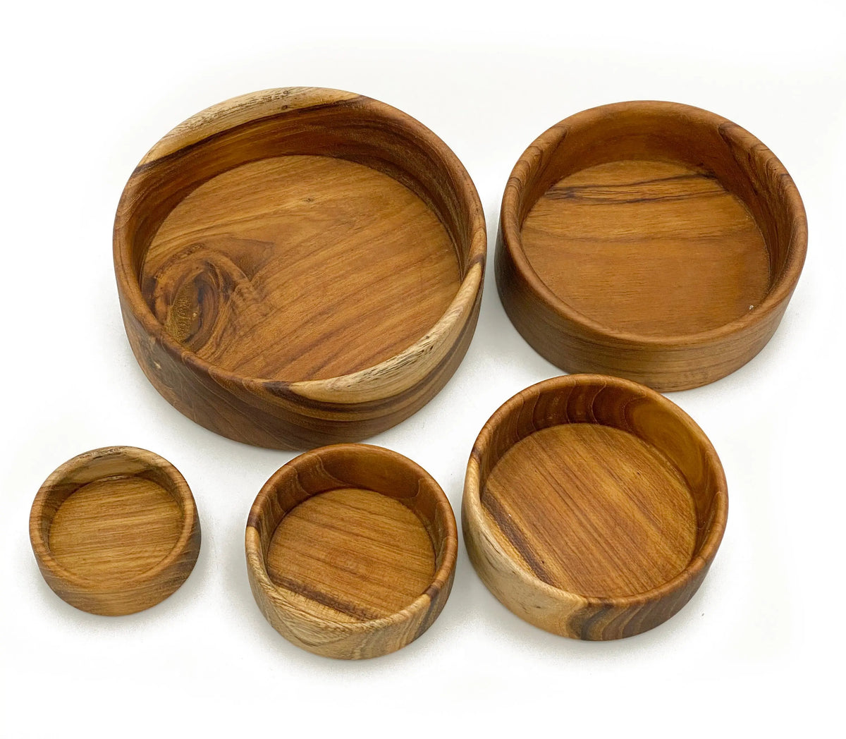 Teak Nesting Bowl Set — set of 5 teak wooden nesting bowls for early childhood loose parts play