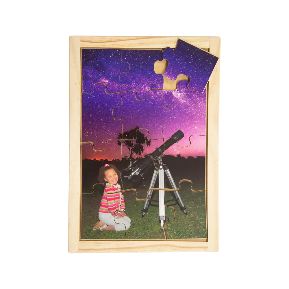 Telescope Puzzle — hand-painted wooden jigsaw puzzle — Australian-made early learning resource, ages 3+