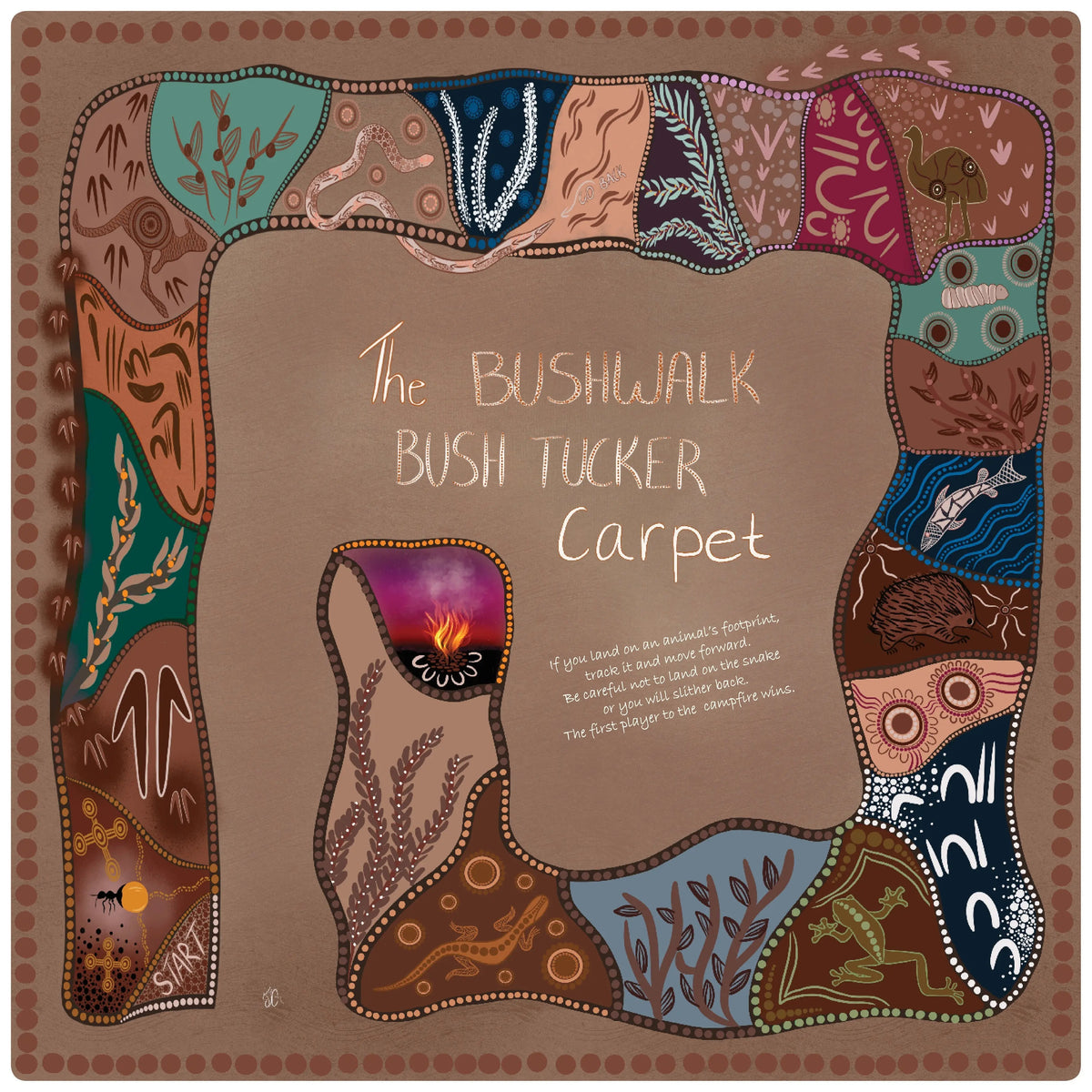 The Bushwalk Bush Tucker rug full design view — immersive Indigenous learning game rug for Australian early childhood classrooms